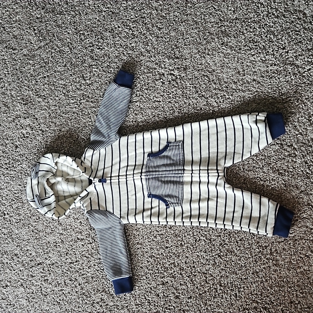 Carters, size 6months, white and blue jumpsuit with bear ears.